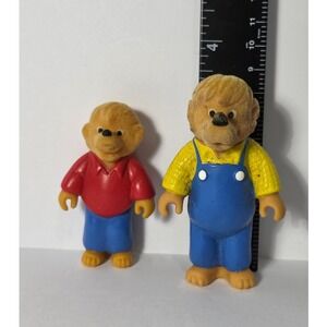 Vintage Berenstain Bears PVC Figures Papa Brother Bear‎ Flocked 1980s Toy Lot